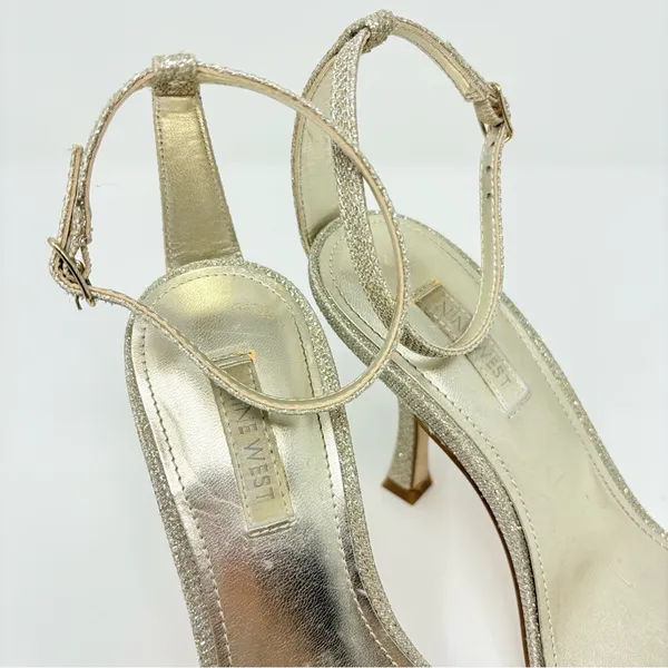 Nine West Shiny Ankle Strap Sandals Heels Silver Glitter Women’s Size 7.5 M - Image 7