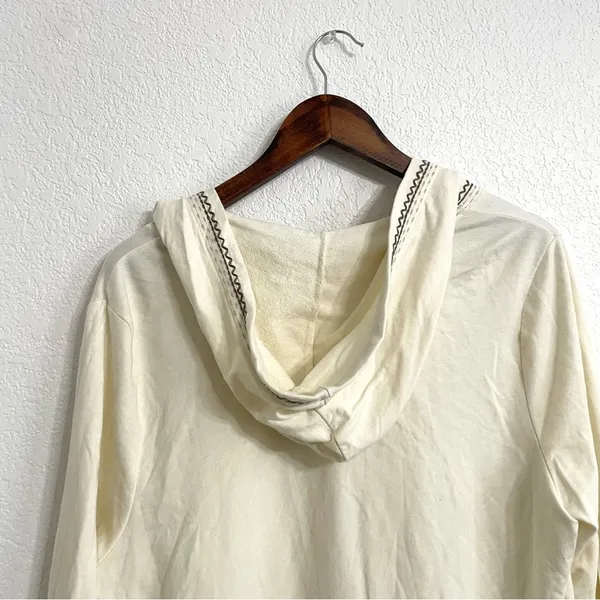 J Jill Womens Cardigan Ivory One Button Emroidered Hooded Cotton Size Large - Image 4