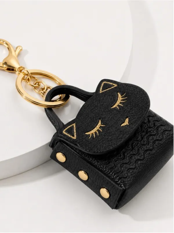 NEW Kitty Coin Pouch & Earbud Case – Black with Gold Hardware - Image 2
