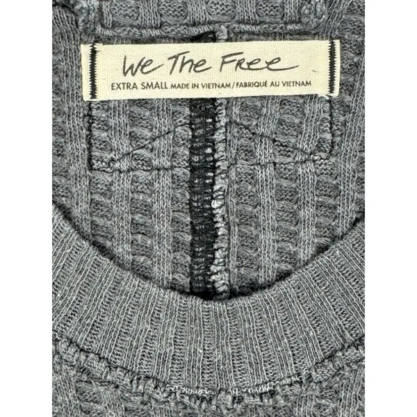 Free People We The Free New Magic Thermal‎ Top Gray XS Waffle Knit Pullover Boho - Image 6