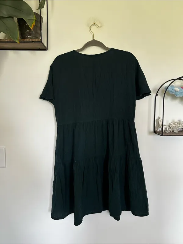 Madewell‎ Green Popover Lightspun Tiered Mini Dress 100% Cotton Size Small - Image 2