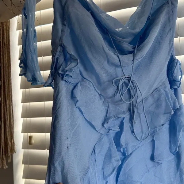 Shona Joy Layla Sky Blue Ruffle Long Sleeve Mini Dress Size 6 whimsi romantic - Image 6