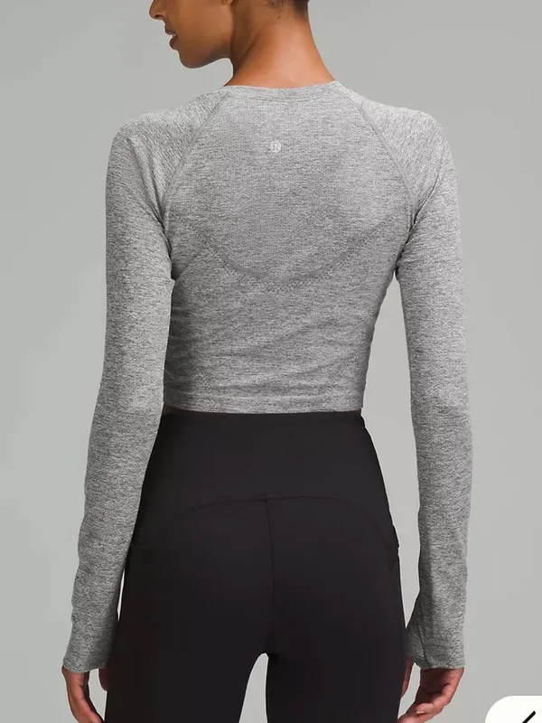 Lululemon Swiftly Tech Cropped Long-Sleeve Shirt 2.0 Slate Grey/White Top - Image 3