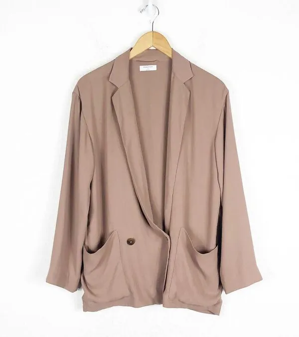 Aritzia Babaton Maeve Blazer Cardigan Small Brown Draped Oversized Button - Image 2