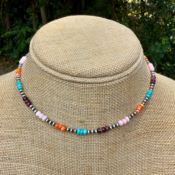 Handmade 15” Navajo Style Sterling Silver Pearls Choker - Image 5