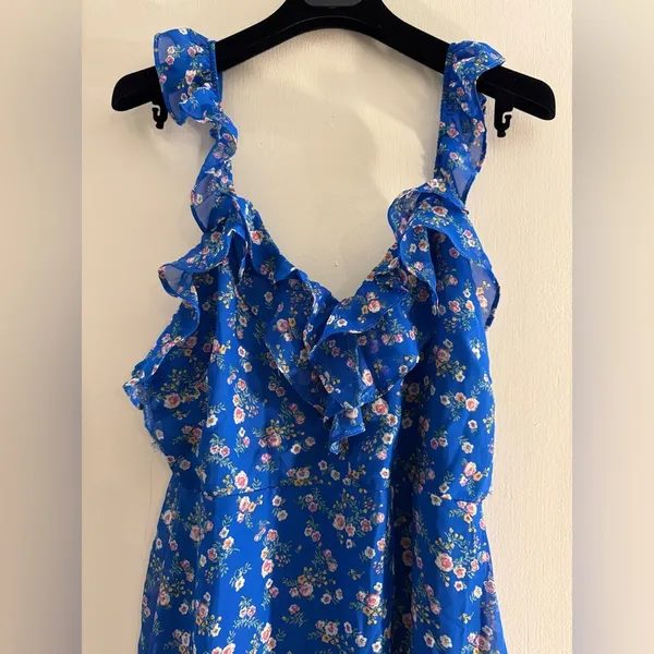 NWT Lulus Spring Dream Blue Floral Print Ruffled Skater Dress Medium sold out! - Image 4