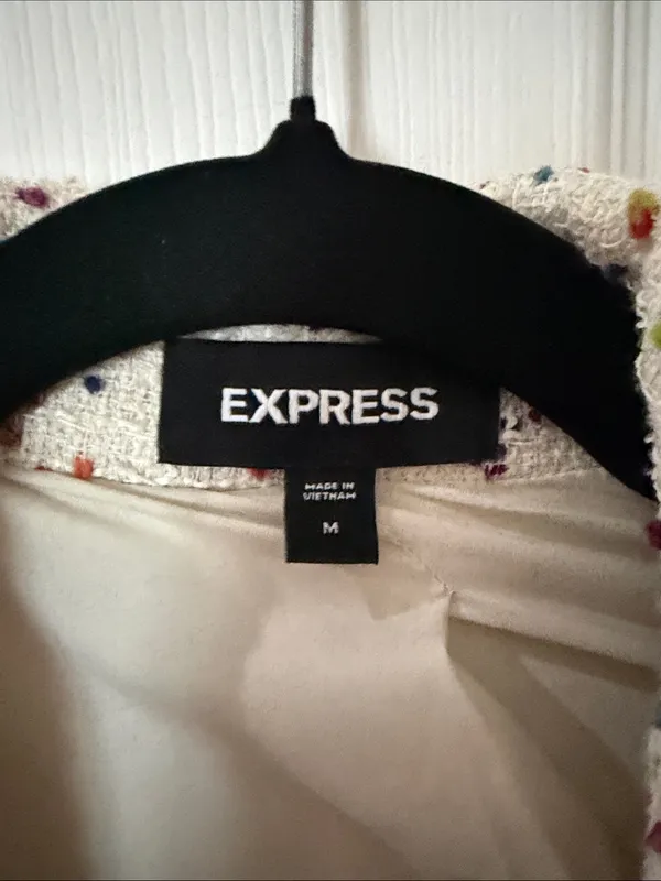 Express Cream Tweed Crop Blazer with Multicolor Speckle medium - Image 2