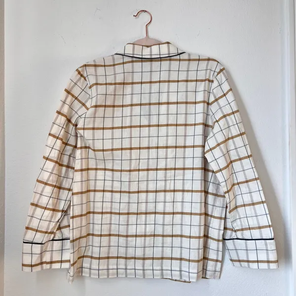 NWT‎ Jenni Kayne Flannel Pajama Top Ivory Plaid Small 100% Cotton Cozy Sleepwear - Image 4