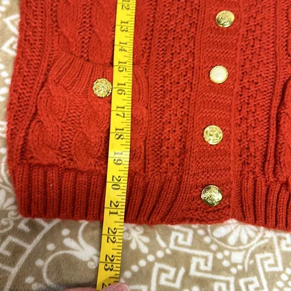 Forever 21 I LOVE H81 Cardigan Womens large Red Cropped Cable Knit 3/4 Sleeves - Image 6
