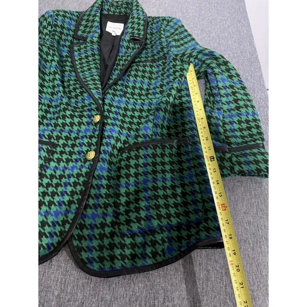 Avec Les Filles Women Houndstooth Leather Trim Blazer Jacket L Chic Plaid 70s - Image 6