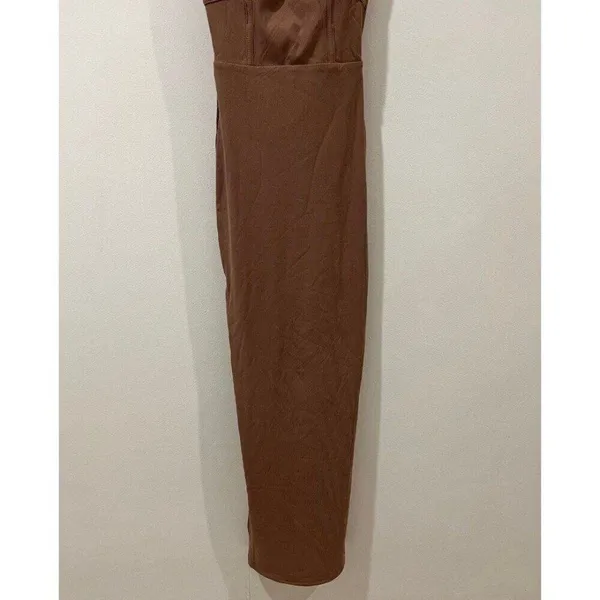 Naked Wardrobe NEW Women XS Brown Faux Bustier Ribbed Hourglass Bodycon Dress - Image 7