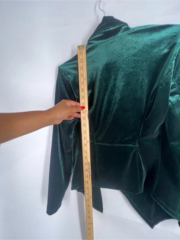 Blank‎ NYC Emerald Green Velvet Draped Open Front Blazer - Image 10