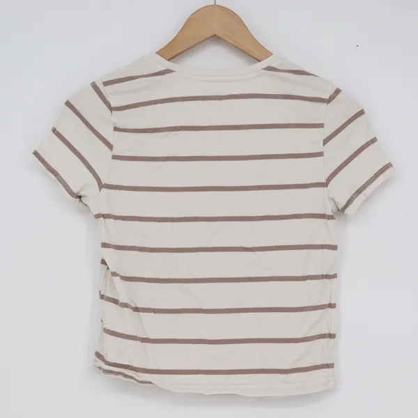 Old Navy Bestee Womens Medium Brown Cream Striped Short Sleeve Crewneck T-Shirt - Image 4