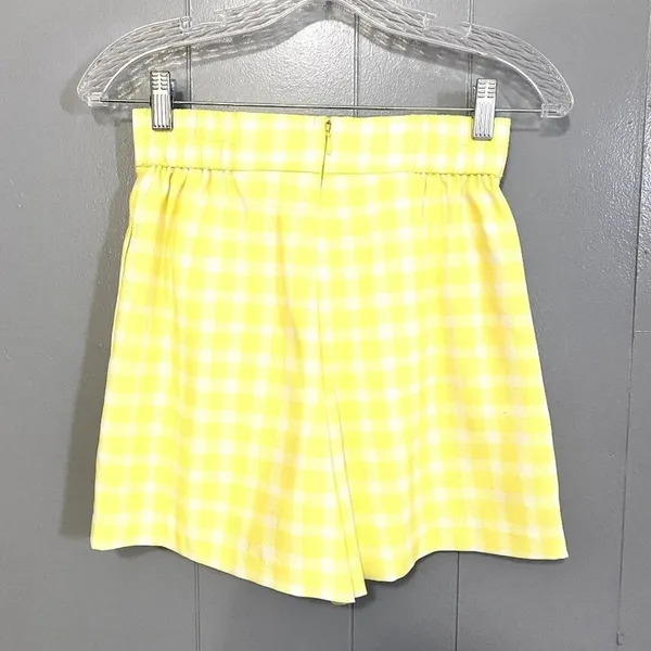 Anthropologie Hutch Yellow Gingham Pleated High Rise Preppy Dressy Shorts 2 - Image 4