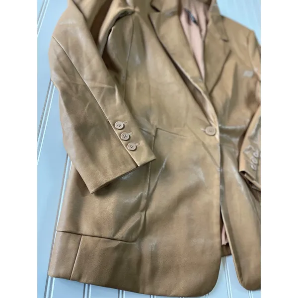 Express Camel Faux Leather Blazer Jacket Plus Size XL NWT Autumn Fall Staple - Image 3
