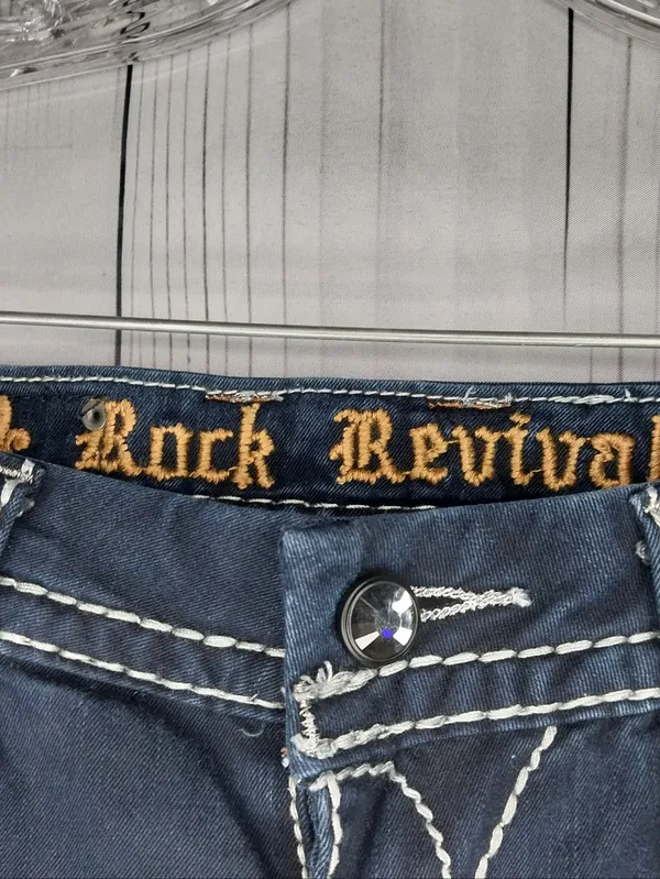 Rock Revival Vivian Fleur-De-Lis Dark Blue Embellished Y2K Skinny Bling Jeans - Image 3