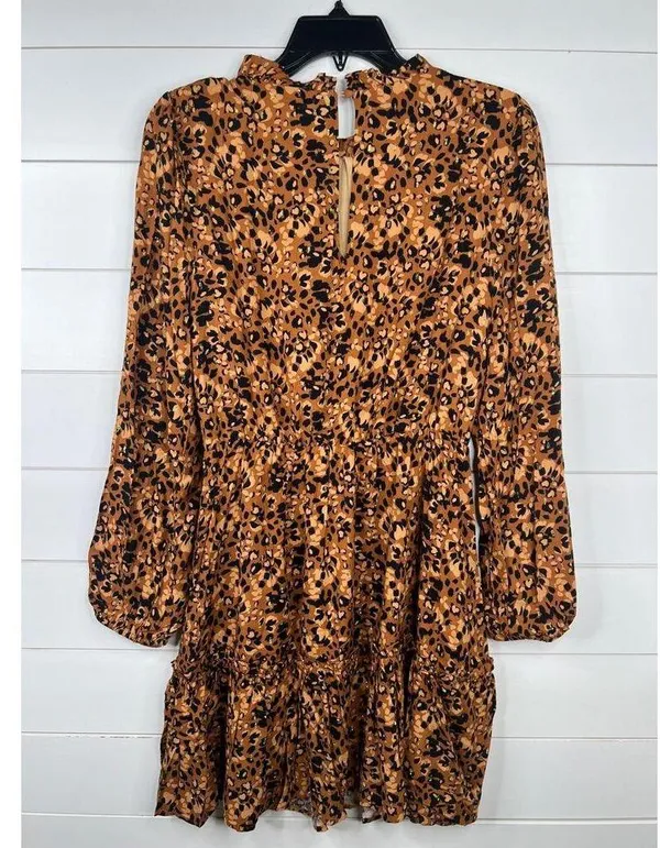 Sugarlips Leopard Print Long Sleeve Ruffle Hem Mini Dress Size M Animal - Image 3