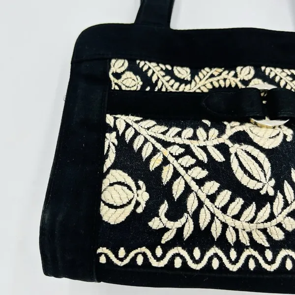 Vera Bradley Black Microfiber Quilted Embroidered Purse Double Handle Vintage - Image 2