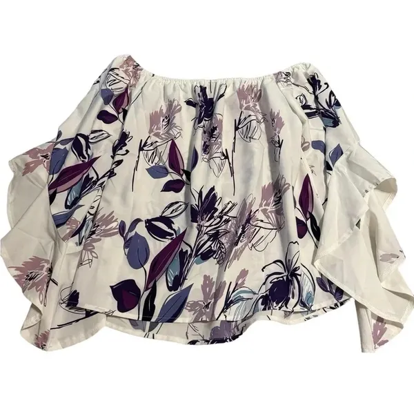 ✨🌸 Shein Off-Shoulder Floral Top‎ White Purple Medium 🌸✨ - Image 2