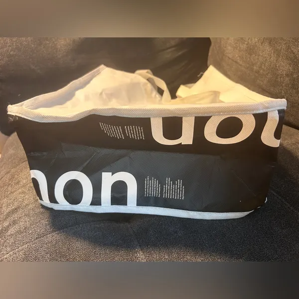 Lululemon Reusable Shopping Tote Bag White Black Logo Snap Closure Small Medium - Image 3