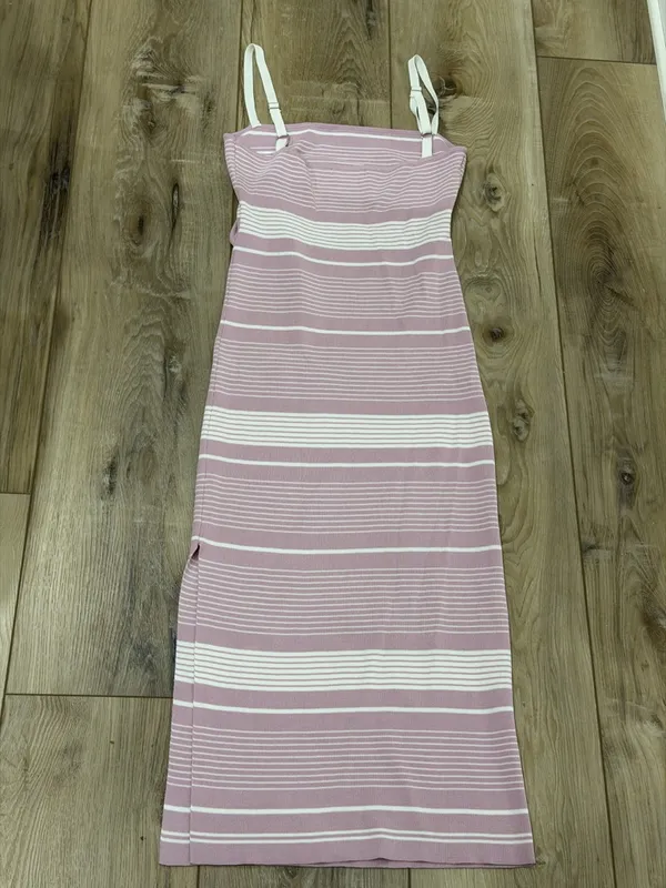 MARBLE Pink and Cream Striped Knit Dress with Cutout Front - Image 5
