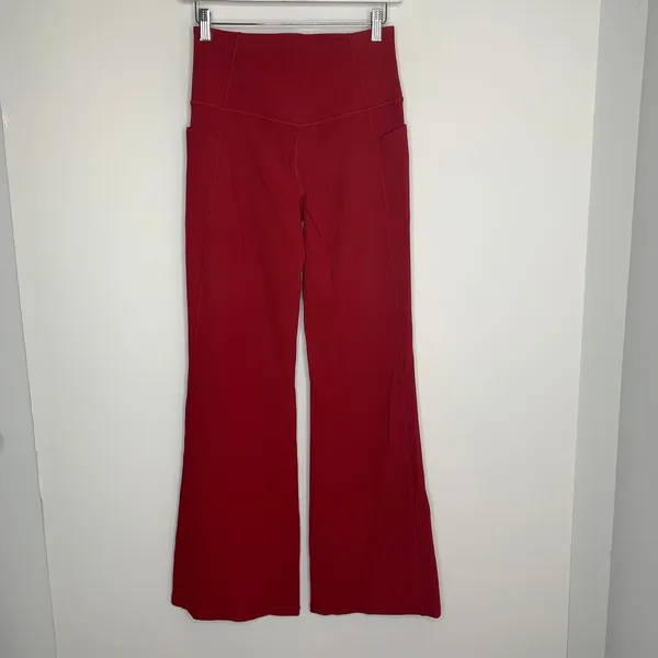 Athleta Salutation Stash Pocket Rib Flare Meg Red Pants Womens Medium - Image 3