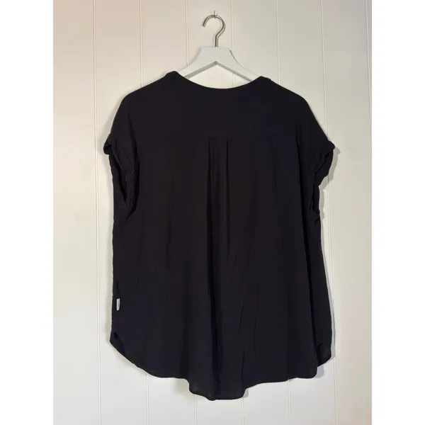 Orvis Black Rayon Button Front Blouse Relaxed V Neck Top Women’s Large - Image 4