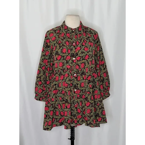 Anthropologie ERI + ALI Iona Floral Soft Swing Blouse Tiered Top Shirt Medium - Image 2