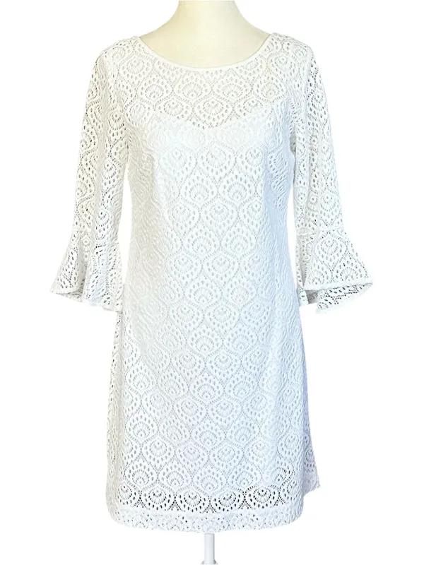 Lilly Pulitzer Fontaine Classic Shift Flounce Bell Sleeve Lined Dress White Smal - Image 2