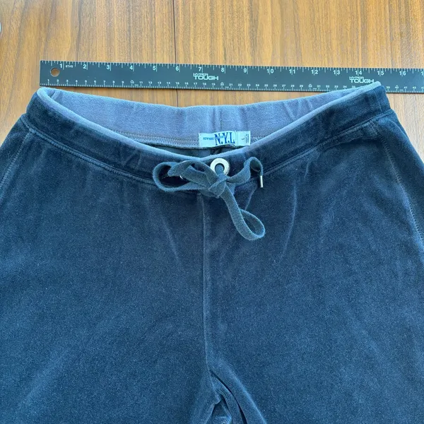 90s Vintage NYL Velour Track Pants L Black Y2K Workout Sportswear 00s Activewear - Image 2