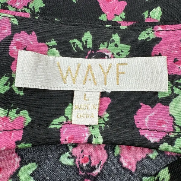 WAYF Floral Satin Slip Midi Dress Large‎ Black Side Slit Cowl Neck - Image 8