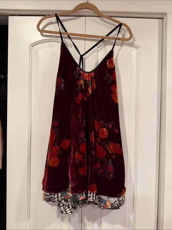 Free People‎ two faced Plum Floral Mini Dress reversible small - Image 2