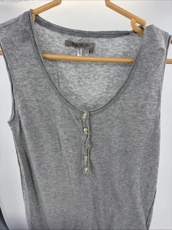 Tex by Max Azria Sleeveless Gray Henley Tank Top S cotton modal neutral layering - Image 3