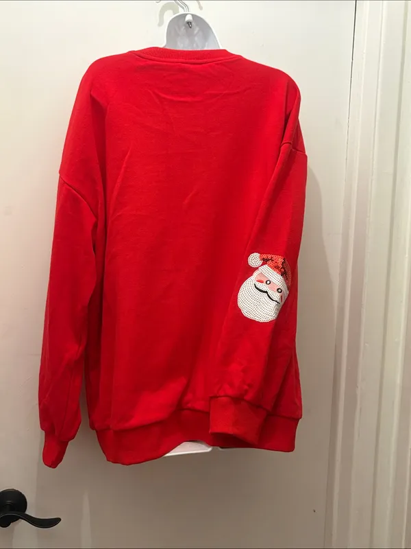 Women’s Christmas Red Santa Sequin Crewneck Sweater size XL new - Image 5