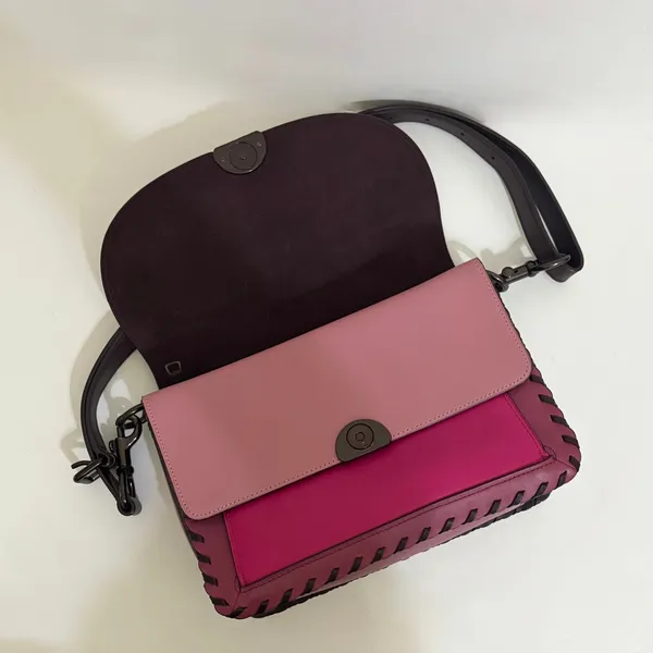 COACH Dreamer True Pink Colorblock Whipstitch Leather Shoulder Bag 76034 - Image 6