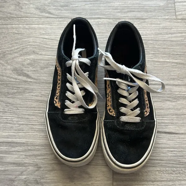 Cheetah Print Stripe Black and White Vans Size 5 - Image 2