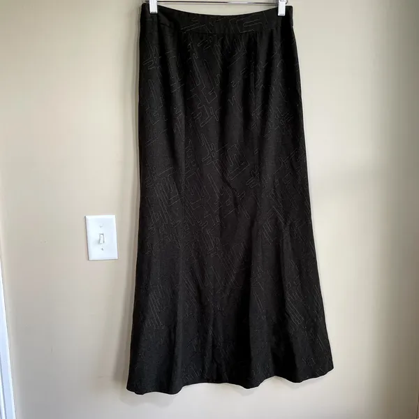 Vir Boutique‎ dark forest green brown maxi skirt women' size L side zip a-line - Image 4