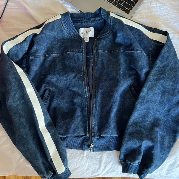 Guess Cropped Navy Blue Jacket - Image 2