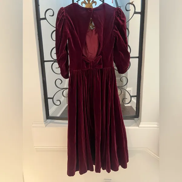 Laura Ashley Vintage Burgundy Velvet Dress 80sRomance Victorian Ralph Christmas - Image 3