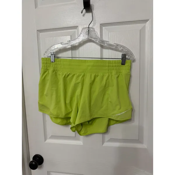 Lululemon Hotty‎ Hot High Rise Lined Shorts Neon Yellow Size 12 Activewear - Image 3