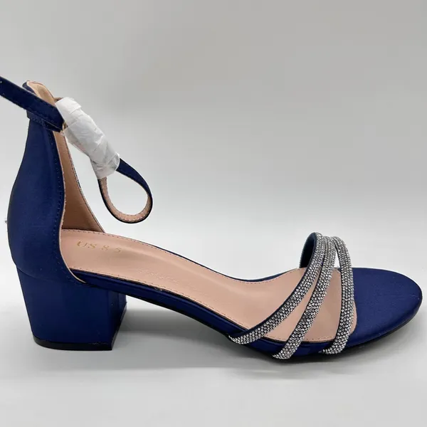 NEW Allegra K Sandals Womens 8.5 Blue Rhinestone Strappy Block Heel Ankle Strap - Image 3
