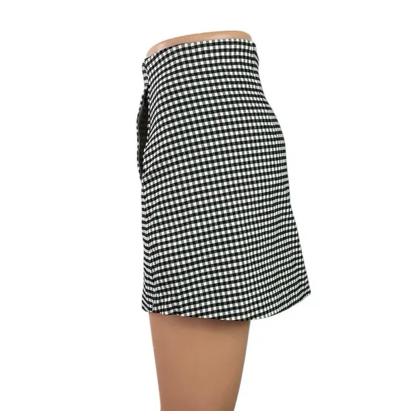 Urban Outfitters Gingham Plaid Check High Rise Mini Flare A-Line Pencil Skirt M - Image 2