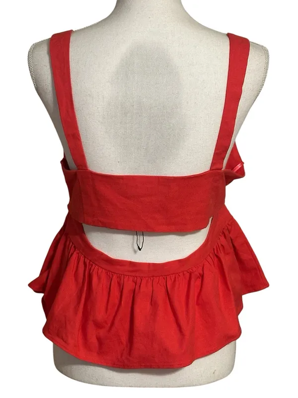 Zara Pink Cut-Out Sleeveless Peplum with Bow Top NWT - Image 3