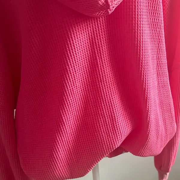 BiBi Hot Pink Acid Wash Waffle Knit Hoodie - Image 6