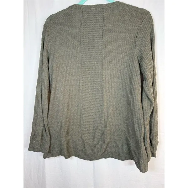Green Tea Top Womens Small Olive Green Waffle Knit Thermal Long Sleeve - Image 10