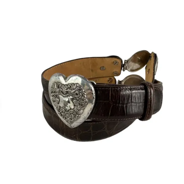 Brighton Vintage Leather Crocodile Embossed Silvertone Heart Buckle Sz M EUC - Image 5
