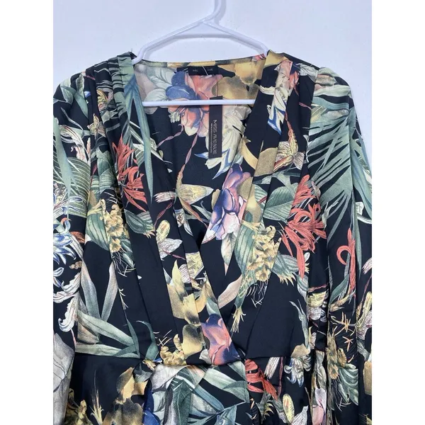 Miss Avenue Long Sleeve Black Floral Printed High Low Dress Size Medium Romantic - Image 2