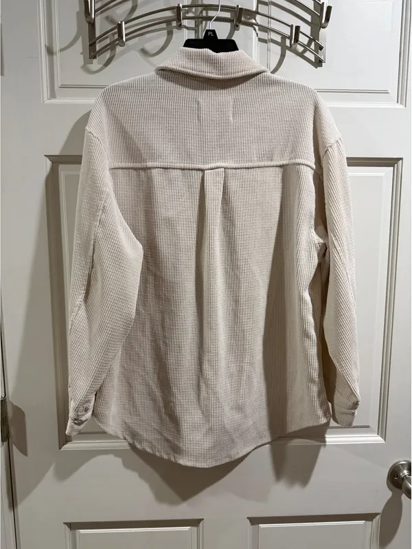 Ashley Utility Collection Beige Corduroy Button-Up Shirt Jacket, Size M - Image 5