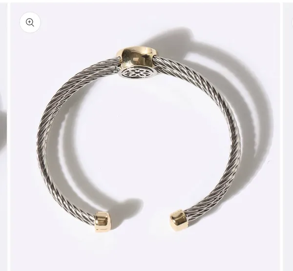Cross Detail Twisted Double Wire Cuff Bangle Bracelet Silver - Image 6