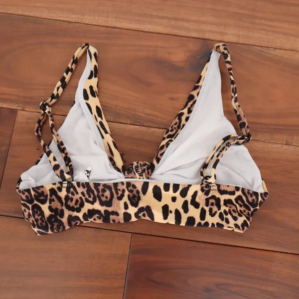ASOS DESIGN Leopard Print Rib Knot Crop Bikini Top US 4 - Image 5